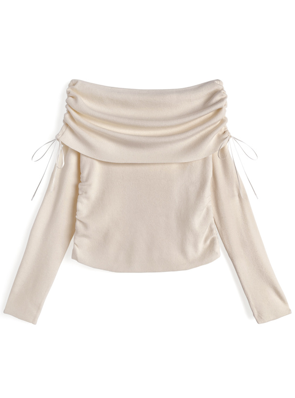 オフショルドロストリボンニットトップス