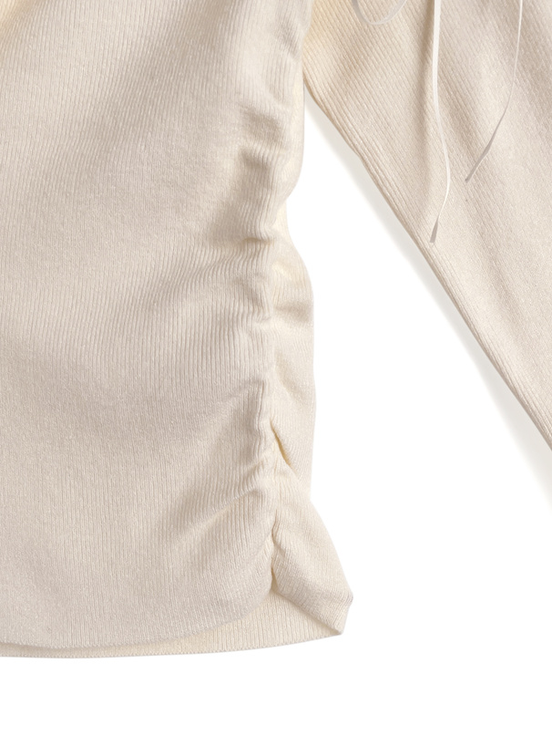 オフショルドロストリボンニットトップス