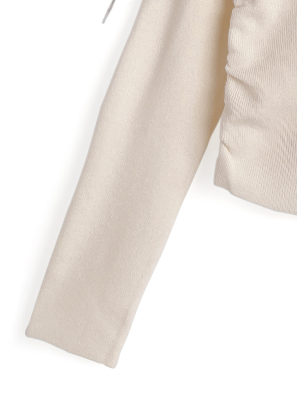 オフショルドロストリボンニットトップス