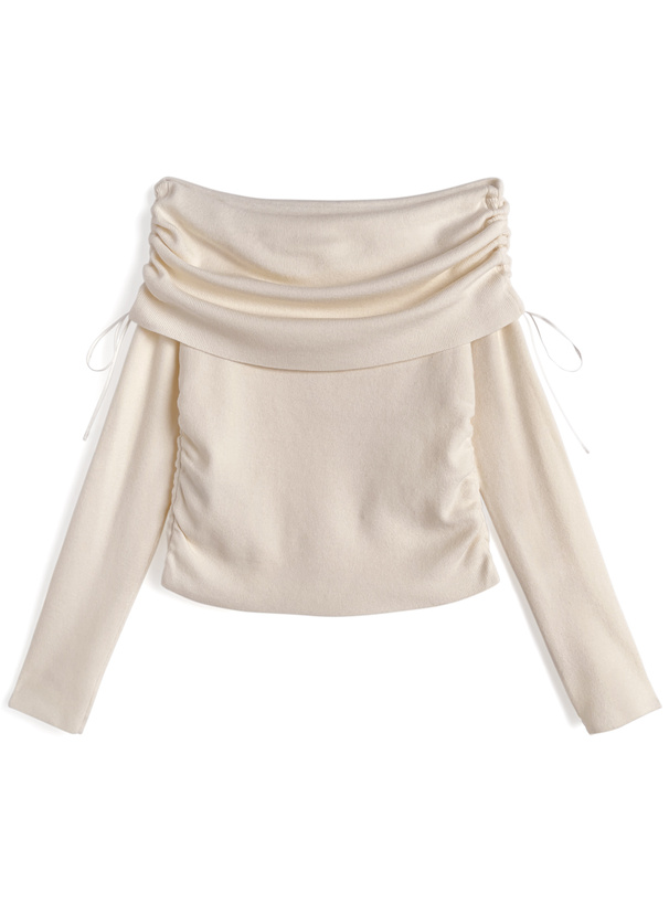 オフショルドロストリボンニットトップス