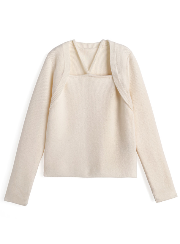 ホルターネックボレロレイヤード風ニットトップス