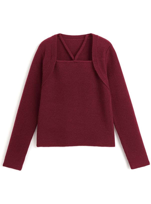 ホルターネックボレロレイヤード風ニットトップス