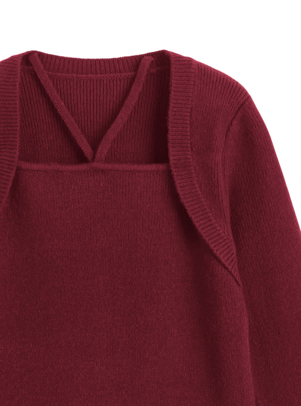 ホルターネックボレロレイヤード風ニットトップス