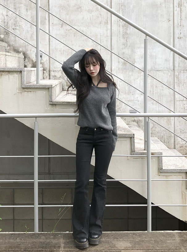 ホルターネックボレロレイヤード風ニットトップス