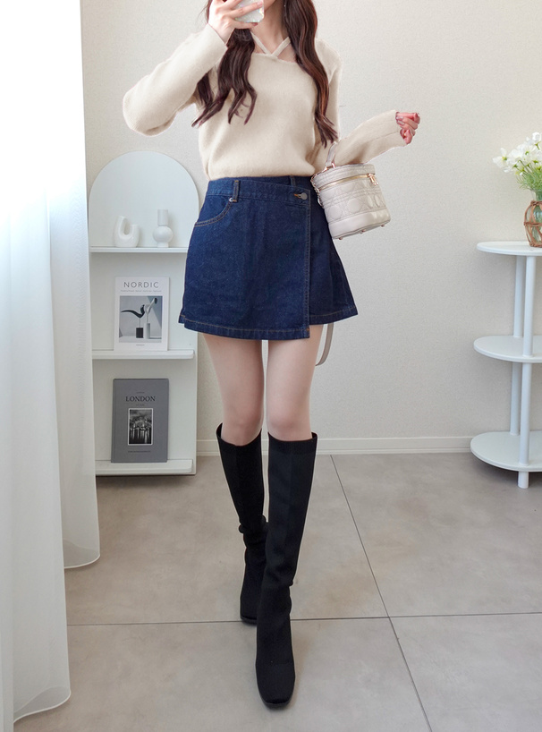 ホルターネックボレロレイヤード風ニットトップス