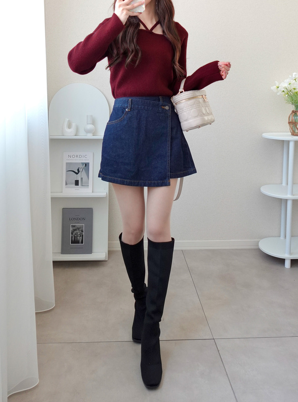 ホルターネックボレロレイヤード風ニットトップス