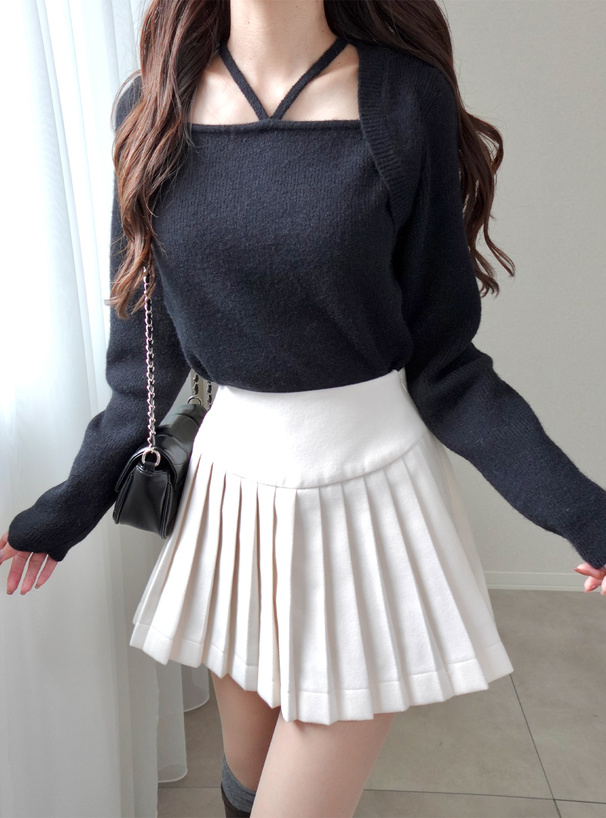 ホルターネックボレロレイヤード風ニットトップス