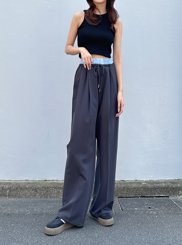 ウエストシャーリングドロストワイドパンツ