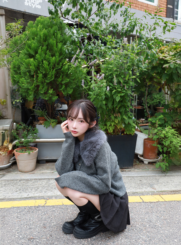 ファーティペット付きカーディガン