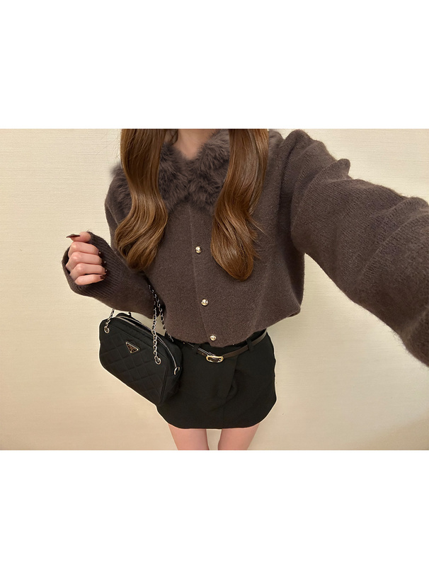 ファーティペット付きカーディガン