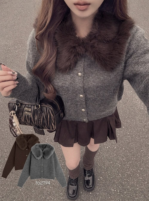 ファーティペット付きカーディガン