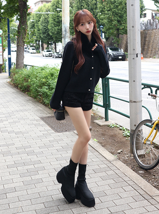 ファーティペット付きカーディガン