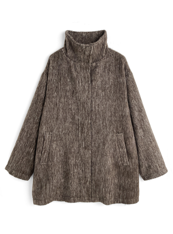 スタンドカラーシャギーミドルコート