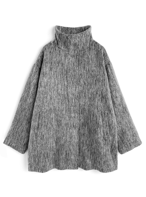 cft. スタンドカラーシャギーミドルコート/グレー セール】スタンドカラーシャギーミドルコート（ステンカラーコート