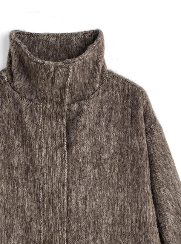 スタンドカラーシャギーミドルコート