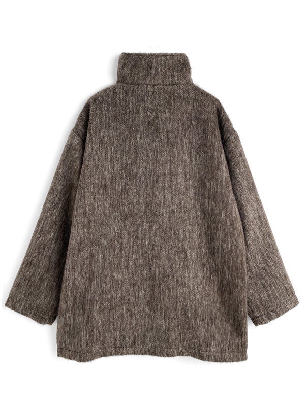スタンドカラーシャギーミドルコート