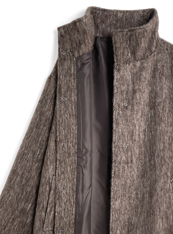 スタンドカラーシャギーミドルコート