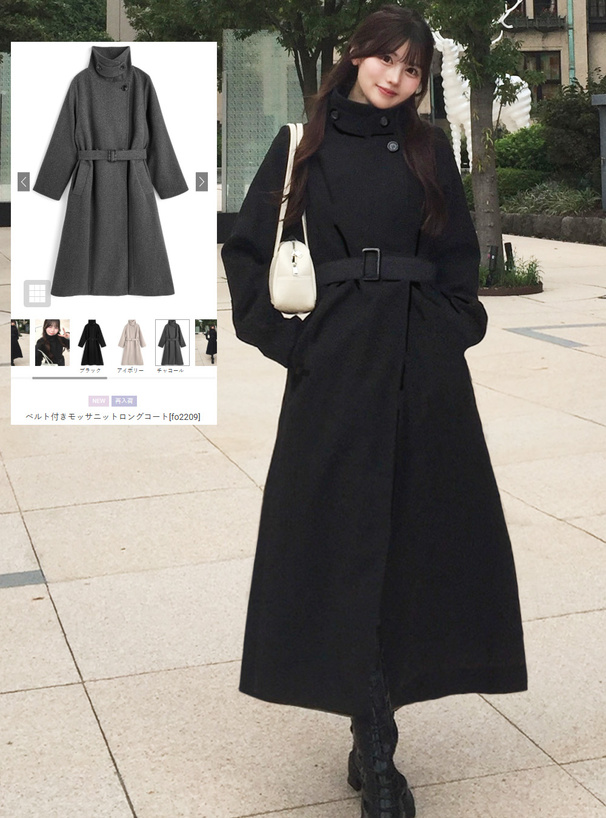 RAZZOLI ブラック ロングコート フード付き 優待価格[TORRAZZO DONNA