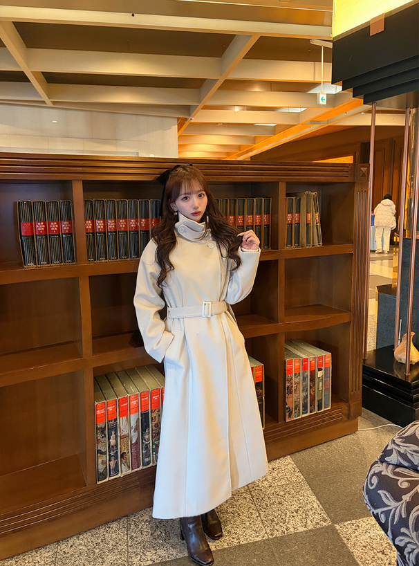 ベルト付きモッサニットロングコート[fo2209] | レディース