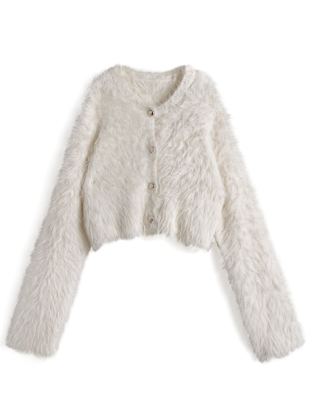 ゴールドボタンシャギーニットカーディガン