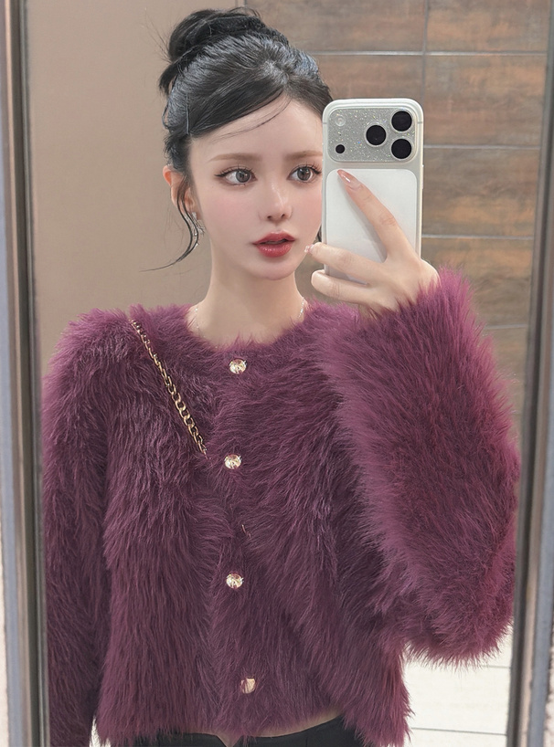 ゴールドボタンシャギーニットカーディガン