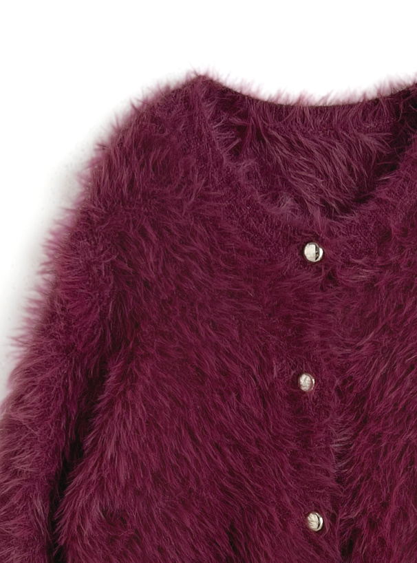 ゴールドボタンシャギーニットカーディガン