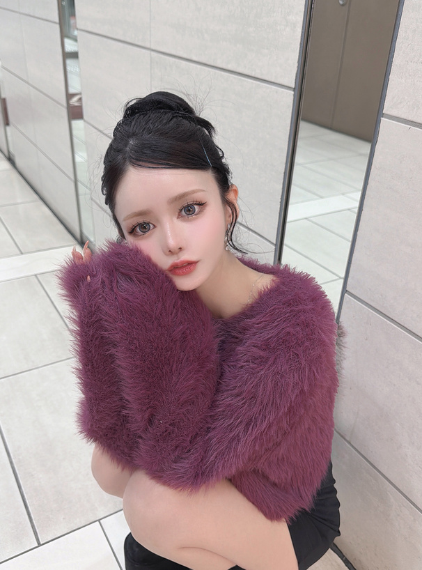 ゴールドボタンシャギーニットカーディガン