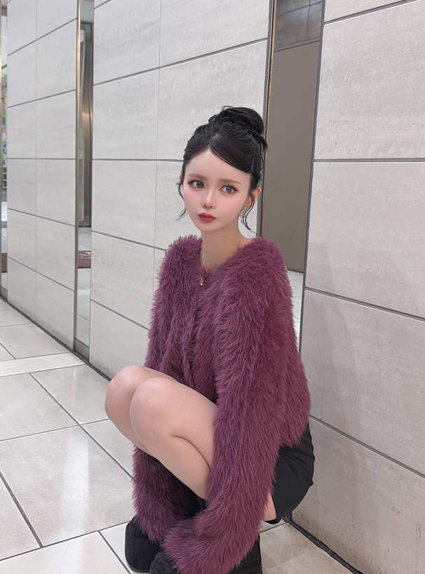 ゴールドボタンシャギーニットカーディガン