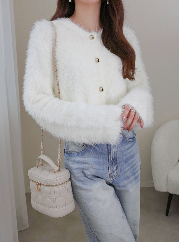 ゴールドボタンシャギーニットカーディガン