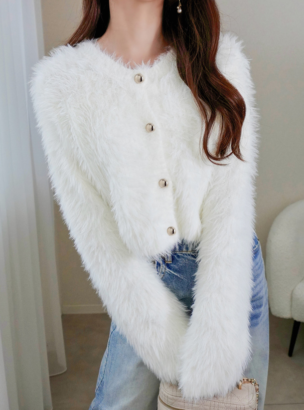 ゴールドボタンシャギーニットカーディガン