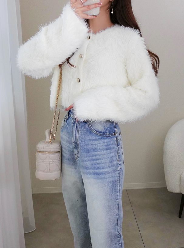 ゴールドボタンシャギーニットカーディガン