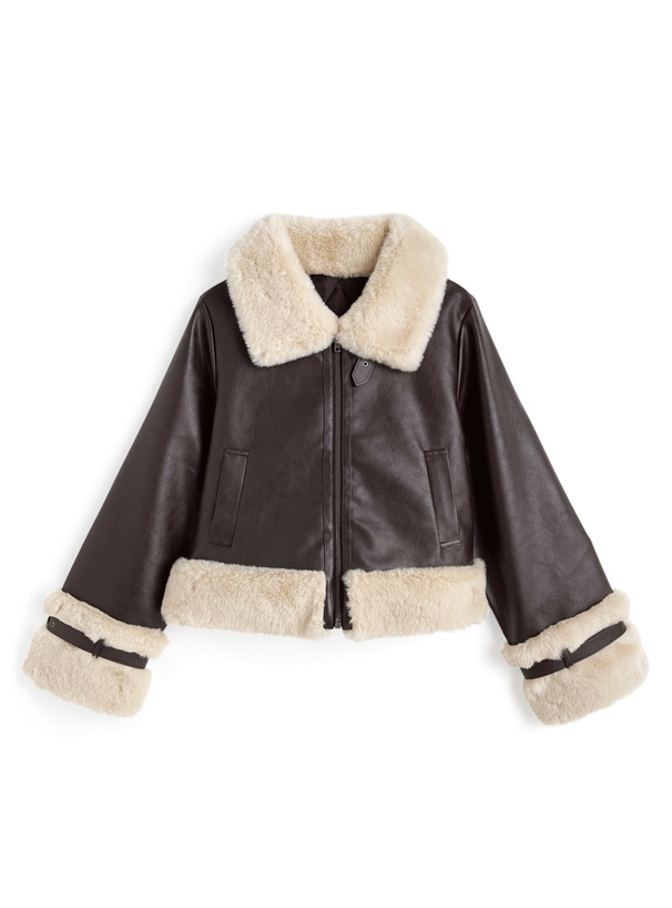 襟2Wayファードッキングレザーブルゾン