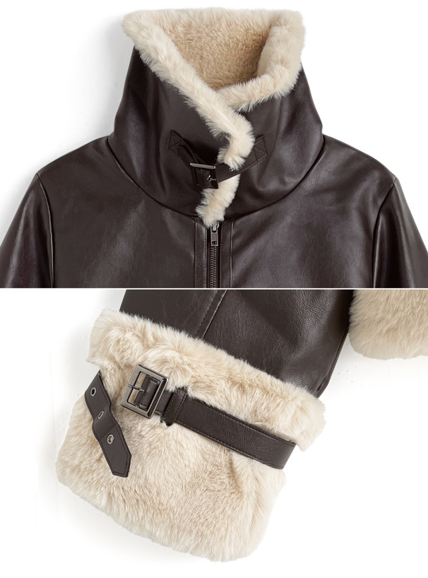 襟2Wayファードッキングレザーブルゾン[fo2217] | レディース