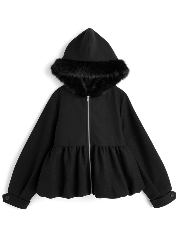 ファーフードバルーンペプラムブルゾン