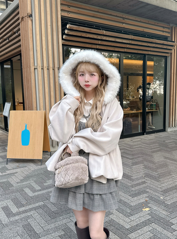 ファーフードバルーンペプラムブルゾン[fo2220] | レディース