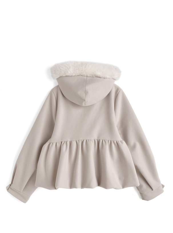 ファーフードバルーンペプラムブルゾン