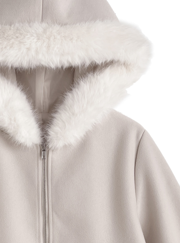 ファーフードバルーンペプラムブルゾン