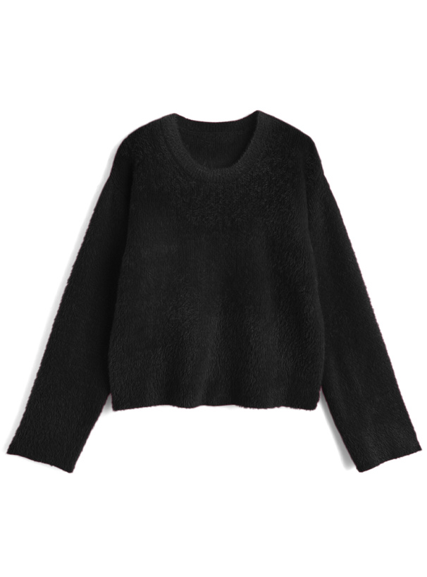 ラウンドネックシャギーニットトップス