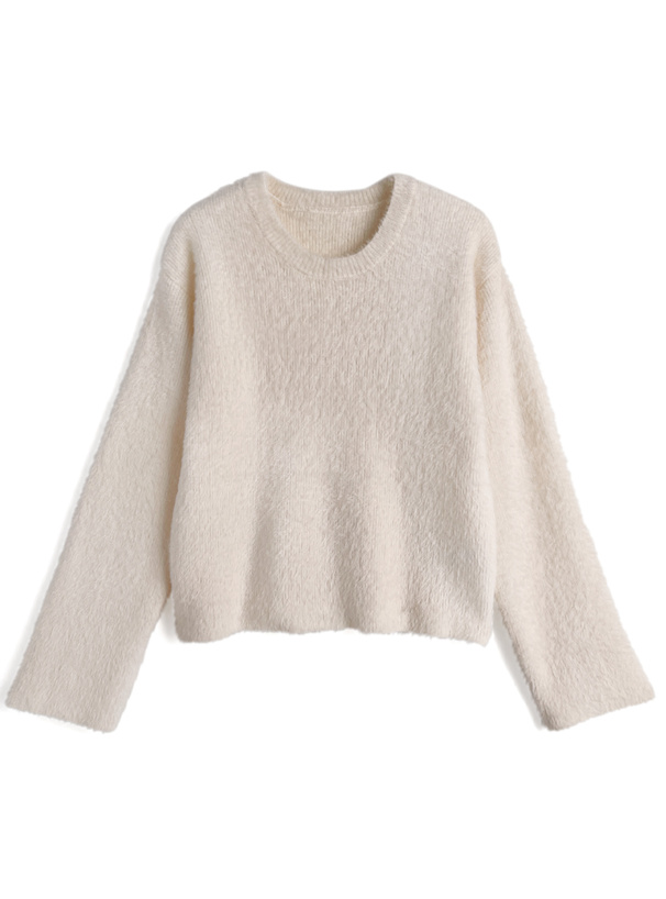 ラウンドネックシャギーニットトップス