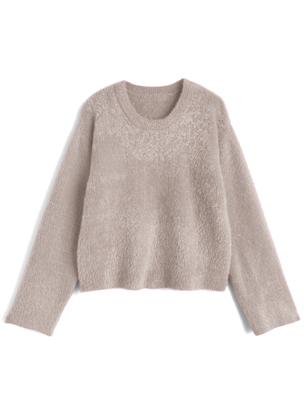 ラウンドネックシャギーニットトップス