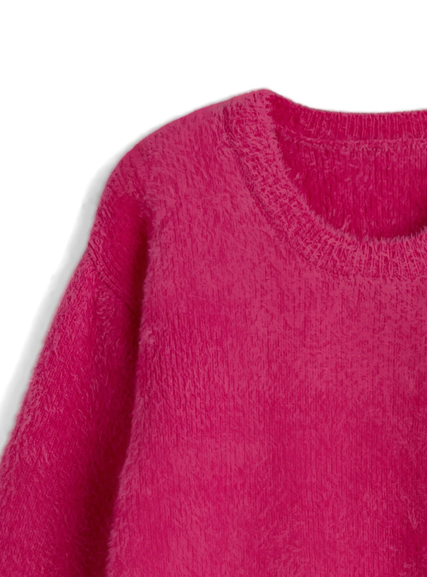 ラウンドネックシャギーニットトップス