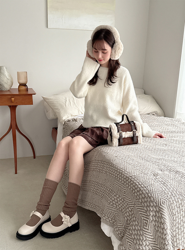 ラウンドネックシャギーニットトップス[fo2221] | レディース