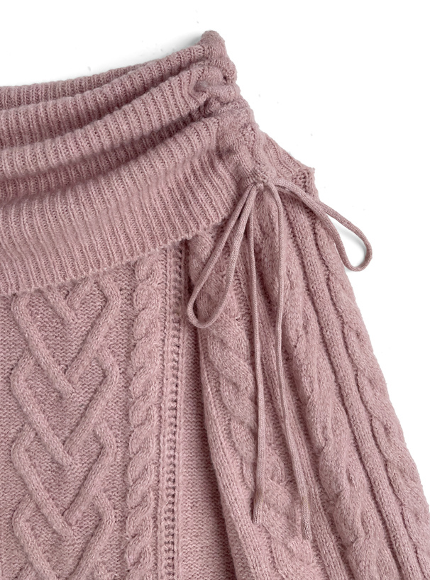 ハートケーブルドロストリボンオフショルダーニットトップス