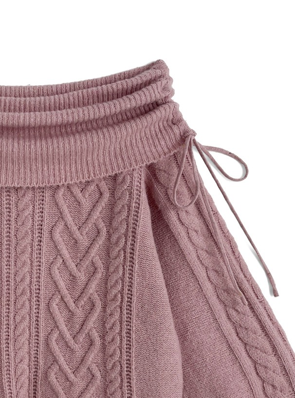 ハートケーブルドロストリボンオフショルダーニットトップス