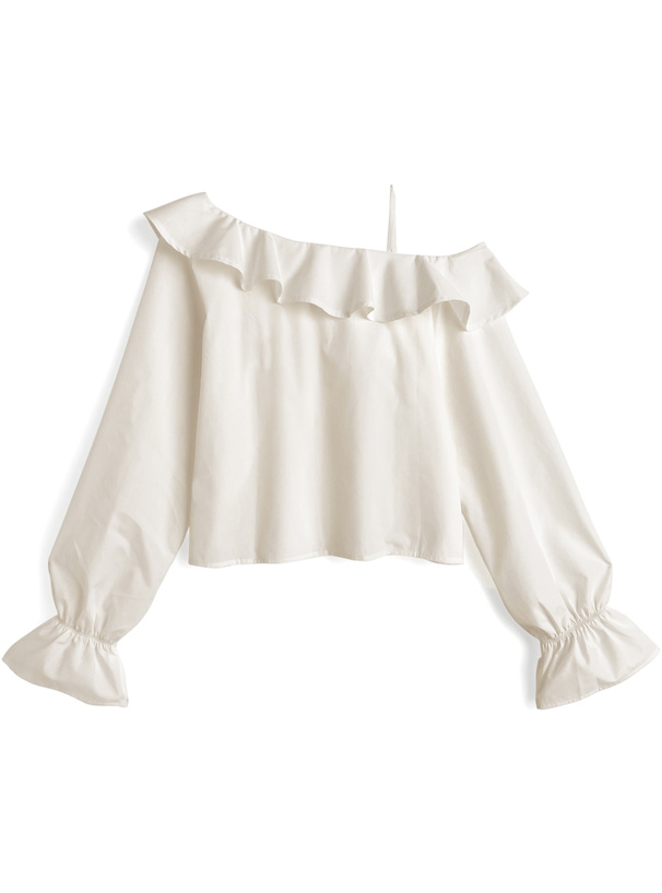 アシンメトリーフリルワンショルダーブラウス