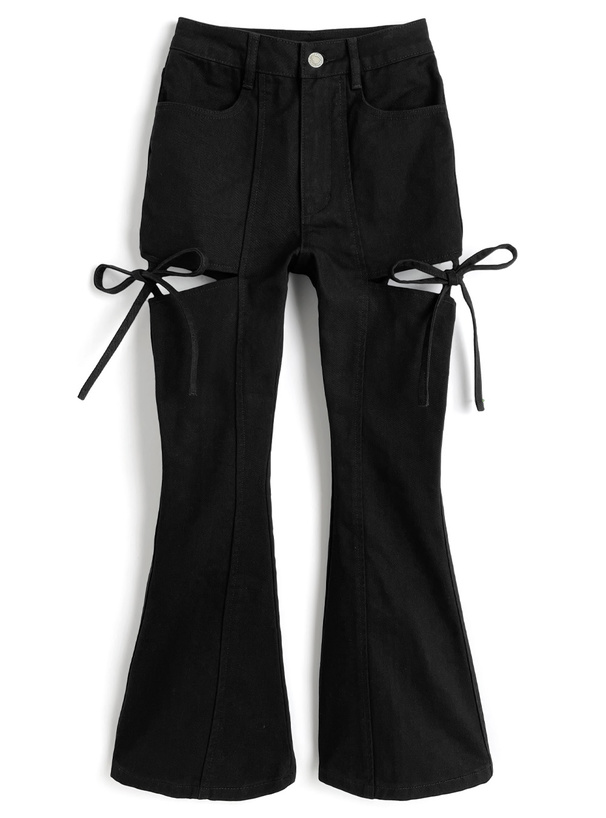 サイドカットアウトリボンフレアツイルパンツ[fo2241]