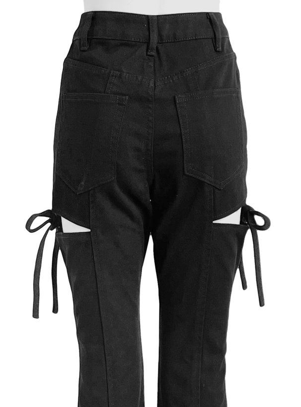 サイドカットアウトリボンフレアツイルパンツ