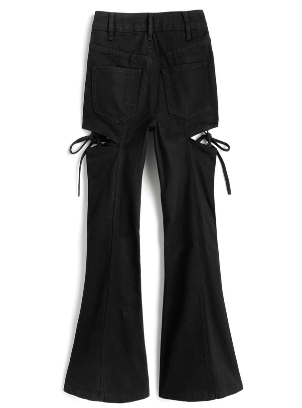 サイドカットアウトリボンフレアツイルパンツ