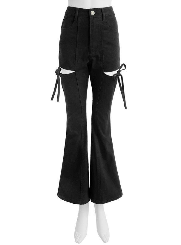 サイドカットアウトリボンフレアツイルパンツ