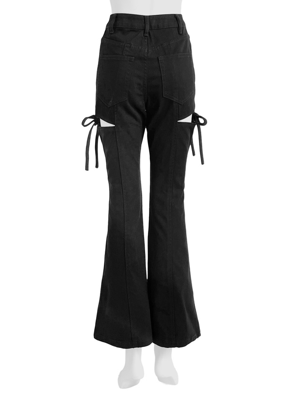 サイドカットアウトリボンフレアツイルパンツ